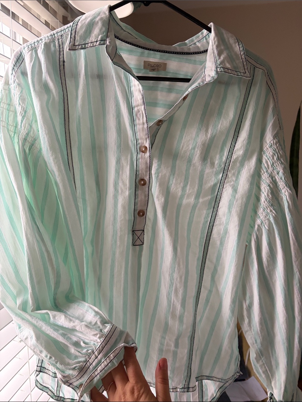 Pilcro women’s Mint striped button Henley top size small